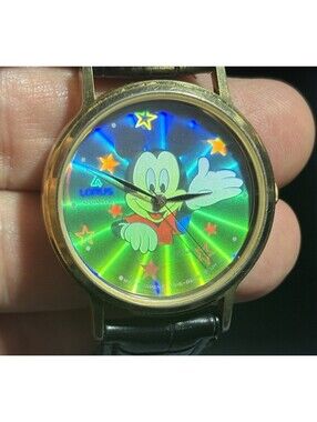 Lorus Disney Mickey Mouse Watch V515-8A00 Holographic 3D, Black Band, New Batt
